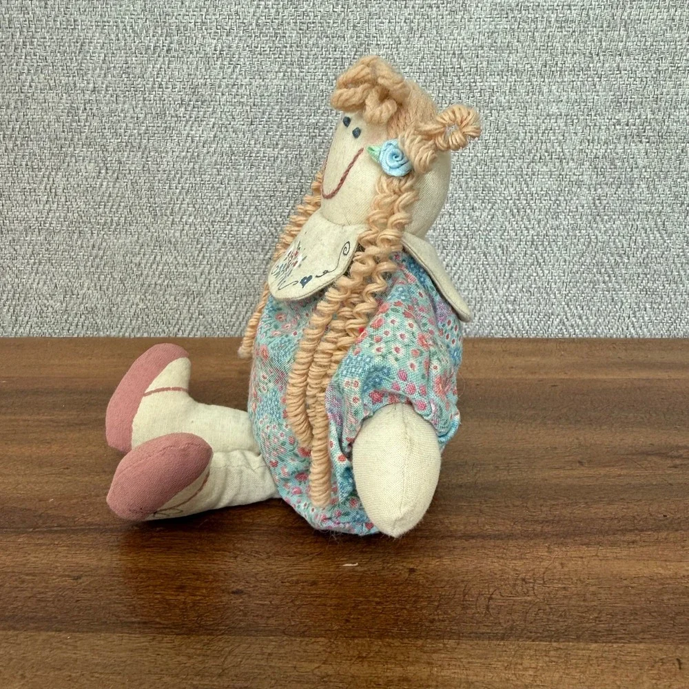 Vintage 1989 Handmade Hand Painted Gina Marie Curls Rag Doll Floral Dress Signed